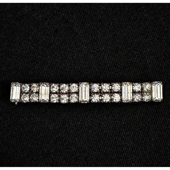 ART DECO Prong Set Crystal Barrett French Clasp Silver Tone Beauty 3.15"RARE EUC - Picture 2 of 9